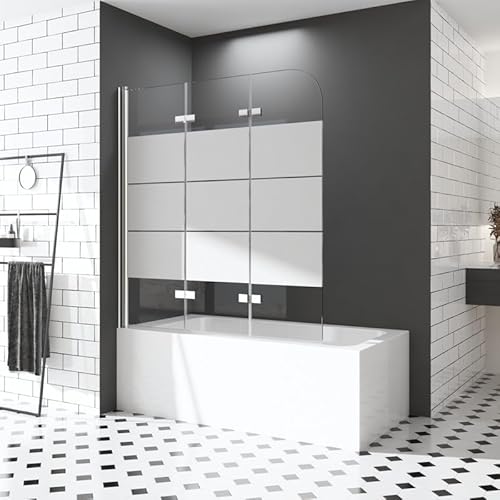 Duschtrennwand für Badewanne,120 x 140 cm 3 teilig Dekor Querstreifen Faltwand für Badewanne Duschabtrennung 6mm ESG Sicherheitsglas NANO Glas Duschwand von HY-RWML