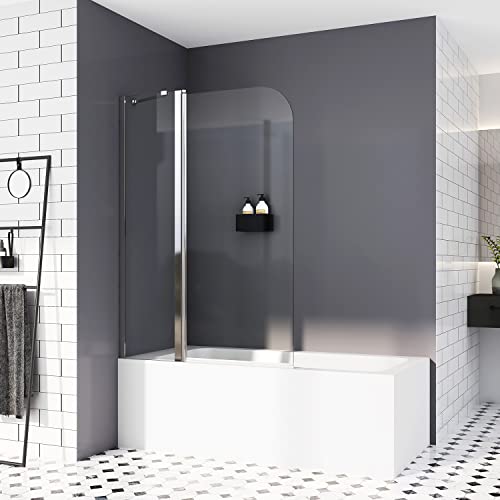 Duschwand für Badewanne 90 x 140 cm Duschabtrennung mit Stabilisierungsstange Sicherheitsglas Faltwand Duschwand NANO Glas Badewannenaufsatz 6mm ESG von HY-RWML