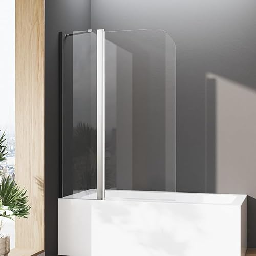 Duschwand für Badewanne 90 x 140 cm Duschabtrennung mit Stabilisierungsstange Sicherheitsglas Faltwand NANO Glas Badewannenaufsatz 6mm ESG Duschwand von HY-RWML