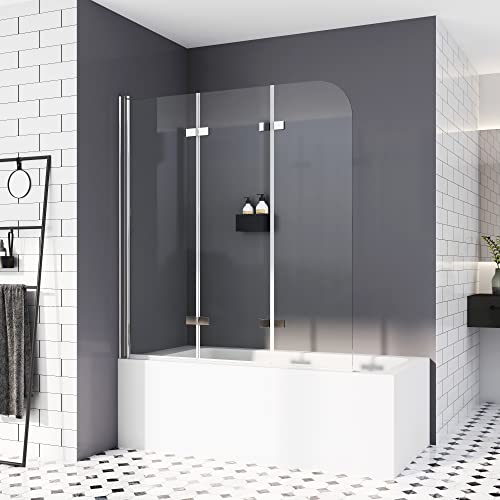 Duschwand für Badewannen 140 x 140 cm 3 teilig faltbar Dekor Querstreifen Duschwand Duschabtrennung Sicherheitsglas Nano Glas von HY-RWML