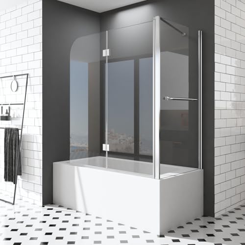 Duschwand für Badewannen mit Seitenwand 70 x 120 x 140 cm Duschwand für Badewannen 2-teilig faltbar Duschabtrennung Badewannenaufsatz für Wanne 6mm ESG Sicherheitsglas NANO Glas von HY-RWML