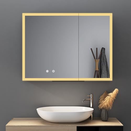 HY-RWML Badezimmerschrank mit LED Beleuchtung 60 x 80 x 13 cm Badezimmer Spiegelschrank mit Steckdose Badschrank mit Spiegel und Verstellbaren Ablagen,Beschlagfrei,3 Farbtemperatur Dimmbare von HY-RWML