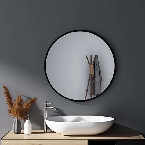 HY-RWML Runder Spiegel 50 cm mit Schwarz Metallrahmen Wandspiegel Badezimmer Badspiegel Modern Spiegel für Badzimmer Ankleidezimmer Wohnzimmer von HY-RWML