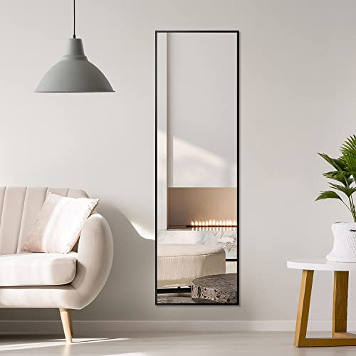 HY-RWML Schwarz Ganzkörperspiegel Standspiegel 140x40cm Metallrahmen HD Groß Garderobenspiegel Wandspiegel Rechteckiger für Ankleidezimmer Schlafzimmer Wohnzimmer von HY-RWML