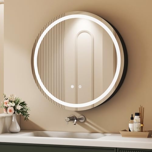 HY-RWML Spiegelschrank,Badezimmerschrank mit LED Beleuchtung 80 x 80 x 13 cm Badezimmer Spiegelschrank mit Verstellbaren Ablagen und Steckdose,3 Farbtemperatur Dimmbare,Beschlagfrei von HY-RWML
