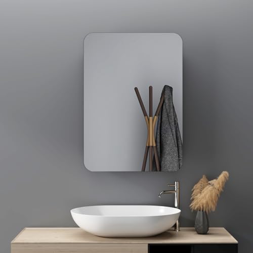 HY-RWML Spiegelschrank 40x60x12,5 cm Spiegelschrank Badschrank ohne Beleuchtung Rechteck mit Abgerundeten Ecken Wandaufbewahrung mit Spiegel mit Verstellbare Glasablage von HY-RWML