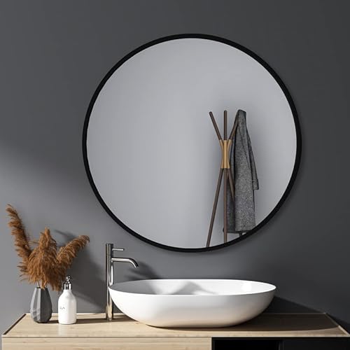 HY-RWML Wandspiegel Rund Schwarz 80cm Spiegel groß Badezimmerspiegel Badspiegel für Badezimmer Waschräume Schlafzimmer von HY-RWML