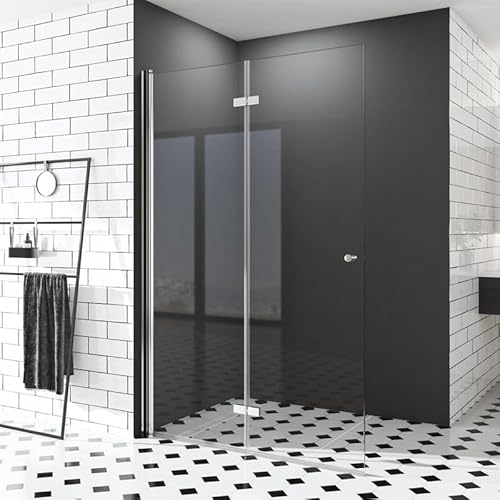 Walk in Duschwand, 80x185 cm Falttür Begehbare Dusche Duschkabine Duschtrennwand ESG Sicherheitsglas Beschichtung von HY-RWML