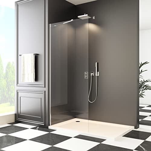 Walk in Duschwand, 90x185 cm Walk in dusche Sicherheitsglas Duschtrennwand mit Stabilisator Duschabtrennung auf Duschtassen oder Boden montierbar von HY-RWML