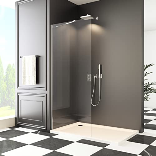 HY-RWML Walk in Duschwand 80x195 cm Walk in Dusche 6 mm Nano Sicherheitsglas Duschtrennwand mit Stabilisator Duschabtrennung auf Duschtassen oder Boden montierbar von HY-RWML