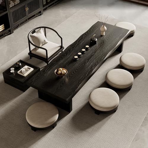 HYANXUE Couchtisch aus Holz, japanischer Bodentisch, rechteckiger Tatami-Teetisch, Meditations-Altartisch, multifunktionaler niedriger Tisch zum Sitzen auf dem Boden (Schwarz, 160 x 60 x 35 cm) von HYANXUE