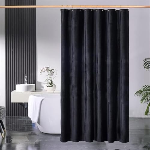 HYAWGE Duschvorhang Schwarz Wasserdicht Waschbar Badvorhang aus Samt Stoff180x180cm mit 12 Duschvorhangringen duschvorhang Magnete unten von HYAWGE