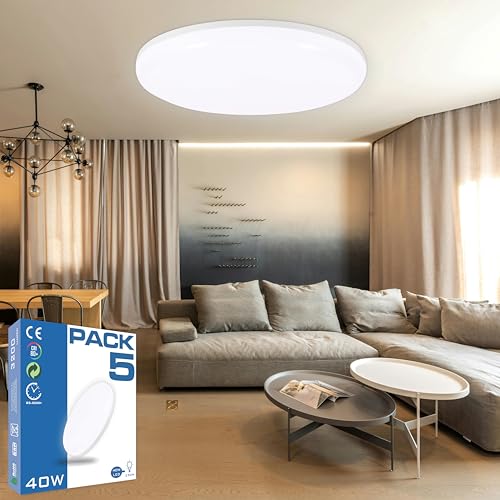 HYBEC - LED Deckenleuchte Rund, Deckenlampe, Badlampe, Kellerlampe, 40W (5er Pack) von HYBEC