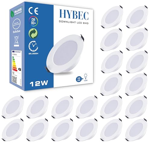 HYBEC - LED Einbaustrahler Flach, Spots Deckenleuchte, Einbauleuchten, Downlight, Panel Light, 12W (20er Pack) von HYBEC