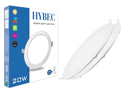 HYBEC - LED Einbaustrahler Flach, Einbaustrahler LED, LED Einbaustrahler 230V, LED Spots 230V, Spots Deckenleuchte LED, LED Einbauleuchten, Downlight, LED Downlight, LED Panel Light, 20W (Pack 2) von HYBEC