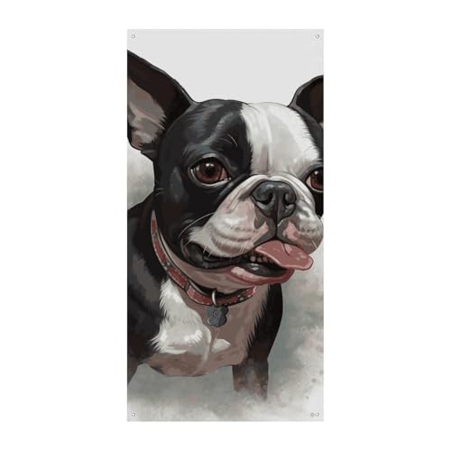 Boston Terrier Türabdeckung Frühling Sommer Hängende Flagge Veranda Schild Outdoor Saisonal Urlaub Hof Dekor für Haustür und Veranda von HYBMRQVD
