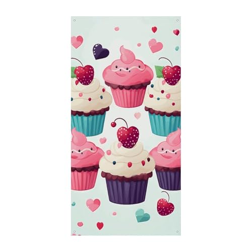 Cupcake Candy Hearts Sweet Door Cover Spring Summer Hanging Flag Veranda Sign Outdoor Seasonal Holiday Yard Decor for Haustür und Veranda von HYBMRQVD