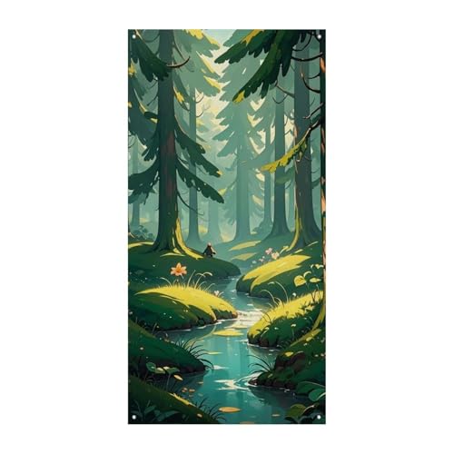 Enchanted Wilderness Fantasy on Dark Green Door Cover Spring Summer Hanging Flag Veranda Sign Outdoor Seasonal Holiday Yard Decor for Haustür und Veranda von HYBMRQVD