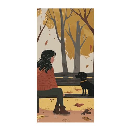 On A Park Bench Door Cover Spring Summer Hanging Flag Veranda Sign Outdoor Seasonal Holiday Yard Decor for Haustür und Veranda von HYBMRQVD