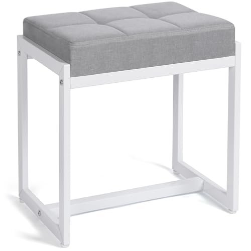 Schminkhocker, Kleine Eitelkeitshocker, Leinen Sitzhocker mit Metallgestell, Quadratischer Ottoman Sitz Fußstütze Hocker für Wohnzimmer, Schlafzimmer, Eingang, Moderner Polsterhocker Stuhl grau&weiß Schminkhocker, Kleine Eitelkeitshocker, Leinen Sitzhocker mit Metallgestell, Quadratischer Ottoman Sitz Fußstütze Hocker für Wohnzimmer, Schlafzimmer, Eingang, Moderner Polsterhocker Stuhl grau&weiß von HYCFYJR