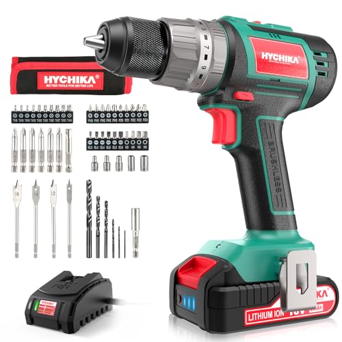 HYCHIKA Akkuschrauber 60Nm Max, 18V Bohrschrauber Bürstloser mit 2.0Ah Akku & 53pcs Zubehöre Set, 2 Gänge, 21+3 Drehmomentstufen, Bohrsmaschine mit Hammerfunktion von HYCHIKA BETTER TOOLS FOR BETTER LIFE