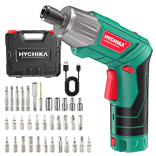 HYCHIKA Akkuschrauber, 6N·m Drehmoment 2000mAh 3,6V Akku mit 35 Zubehörteilen, LED-Licht und Taschenlampe, Akku Bohrschrauber mit USB Kabel und Aufbewahrungsbox von HYCHIKA BETTER TOOLS FOR BETTER LIFE