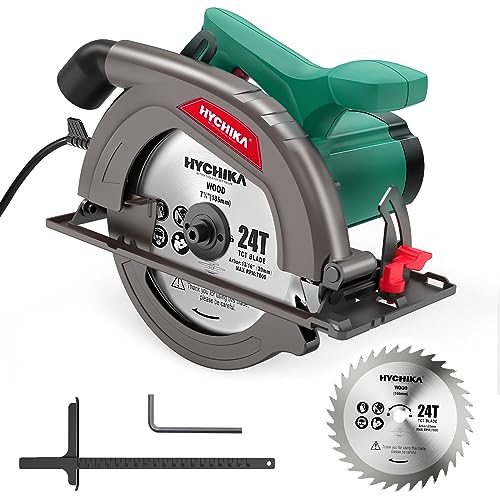 Handkreissäge, 1300W 4500RPM HYCHIKA Kreissäge 185mm, Leistungsstarker Motor, Schnitttiefe 65mm (90º), 45mm (45º), führungsschiene, Staubabsaugung, zum Schneiden von Holz/Kunststoff von HYCHIKA BETTER TOOLS FOR BETTER LIFE