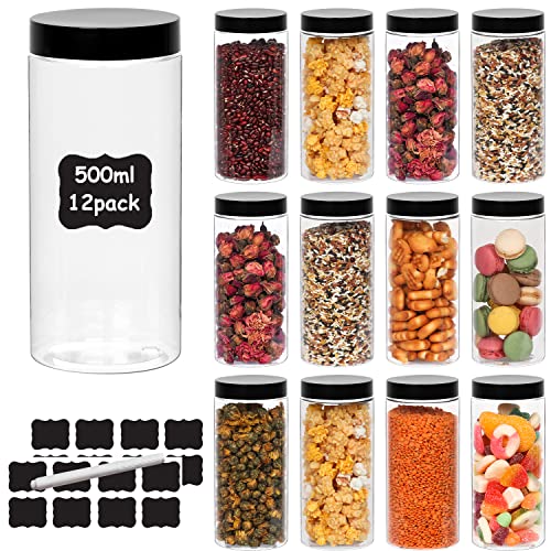 HYCKee 12 Stück Kunststoffgläser mit schwarzem Deckel, 500 ml Kunststoff-Vorratsdosen für Gewürze, trockene Lebensmittel, Snacks, Bohnen, 1 Stift und 20 Stück Etiketten, Küche, Speisekammer, HYCKee 12 Stück Kunststoffgläser mit schwarzem Deckel, 500 ml Kunststoff-Vorratsdosen für Gewürze, trockene Lebensmittel, Snacks, Bohnen, 1 Stift und 20 Stück Etiketten, Küche, Speisekammer, von HYCKee