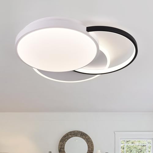 Deckenlampe LED Schlafzimmer, Moderne Schlafzimmerlampe Runde Schwarz-Weiß Deckenleuchte Dimmbar mit Fernbedienung 3000K-6000K Wohnzimmerlampe für Schlafzimmer Wohnzimmer Küchen, 50*50*7cm Soggiorno von HYDMALDOU