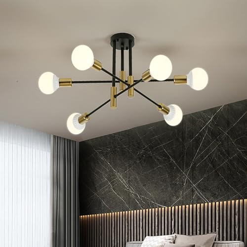Sputnik Kronleuchter E27 Industrielle Deckenleuchte 6 Lichter DIY Vintage Metall Pendelleuchte Schwarz und Gold Deckenleuchte für Wohnzimmer Küche Schlafzimmer Esszimmer Loft von HYDMALDOU