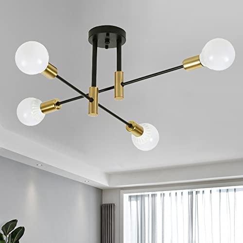 Sputnik Kronleuchter Industriell Halb versenkt Decke 4 Lichter Weinlese Pendelleuchte E27 Schwarz und Gold Deckenleuchte für Wohnzimmer Küche Schlafzimmer Esszimmer Loft Sputnik Kronleuchter Industriell Halb versenkt Decke 4 Lichter Weinlese Pendelleuchte E27 Schwarz und Gold Deckenleuchte für Wohnzimmer Küche Schlafzimmer Esszimmer Loft von HYDMALDOU