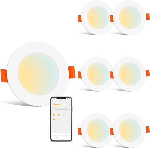 HYDONG LED Einbaustrahler 230V, 8W Smarte LED Spot Kompatibel Alexa, IP44 Bad Einbauleuchten Deckenspots Deckenstrahler, Warmweiß Neutralweiß Kaltweiß 2700K~5700K Bluetooth Einbauspots, 6er Set von HYDONG