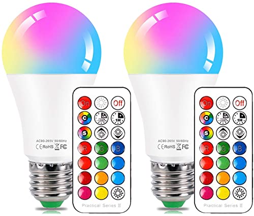 HYDONG LED Lampe E27 RGB Farbwechsel Glühbirne 10W Dimmbar Lampen mit Fernbedienung 12 Farbige + Kaltweiss LED Birnen für Deko Schlafzimmer - 2er von HYDONG