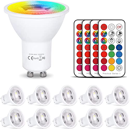 LED Lampe GU10 Warmweiß + RGB Farbwechsel Spot Licht mit Fernbedienung, 6W Dimmbar Glühbirne 540LM für Schienenleuchte, Einbaustrahler - 10er Set von HYDONG