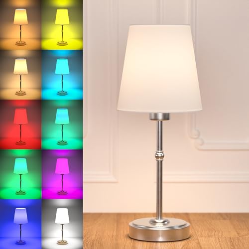 Nachttischlampe mit Ladefunktion Glühbirne, Akku Tischleuchte Aufladbar, Kabellos Tischlampe Wohnzimmer mit Timing, 4 Farbtemperaturen, 9 Farbige, Dimmbar, Silber Vintage Nachttischlampe Ohne Kabel Nachttischlampe mit Ladefunktion Glühbirne, Akku Tischleuchte Aufladbar, Kabellos Tischlampe Wohnzimmer mit Timing, 4 Farbtemperaturen, 9 Farbige, Dimmbar, Silber Vintage Nachttischlampe Ohne Kabel von HYDONG