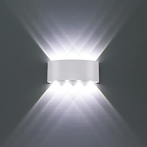 Wandleuchte Innen Modern Weiß 8W LED Wandlampe Aluminium IP65 Wasserdichte Up und Down Wandleuchten Spot Light Kalt Weiß 6000K für Badezimmer, Wohnzimmer, Schlafzimmer, Flur von HYDONG