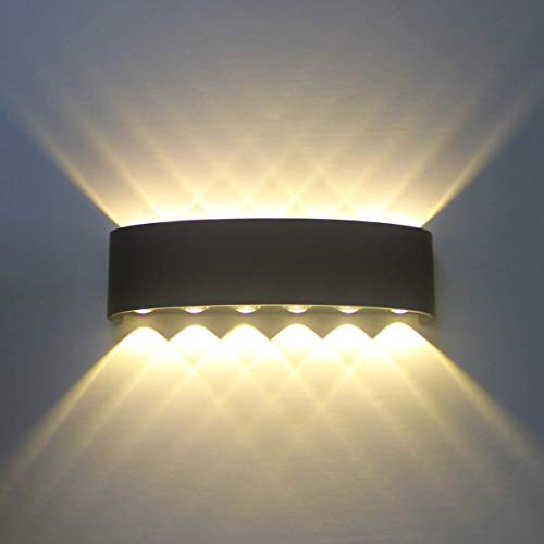 Wandleuchte Innen Schwarz LED 12W Modern Wandlampe Aluminium Up Down Spotlicht Wandlicht für Schlafzimmer, Wohnzimmer, Bad, Flur, Treppe -Warmweiß 3050K von HYDONG