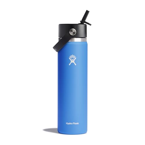 Hydro Flask - Wide Mouth - Trinkflasche 709ml (24oz) mit Strohdeckel - Vakuumisolierte, Wiederverwendbare Flasche aus Edelstahl - Auslaufsicherer Deckel - Größe Öffnung - Cascade von HYDRO FLASK