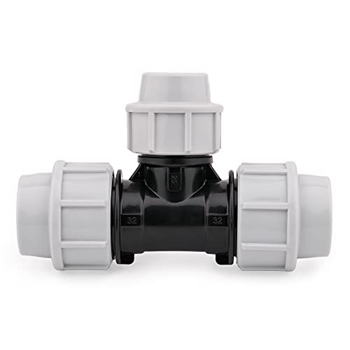 BFG MDPE-WASSERROHRANSCHLUSS T-STÜCK MIT 3 x WEIBLICHEN AUSLÄSSEN/KLEMME/TEE-ANSCHLUSS FÜR PE-ROHRE (25 mm x 20 mm x 25 mm), weiß, schwarz, L9-0IUL-GFRL von BFG