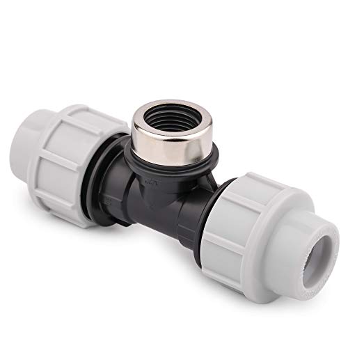 HYDROBIL MDPE Fitting für Wasserrohre, T-Stück Adapter 20mm x 1/2" BSP Innengewinde x 20mm, für MDPE Kunststoffrohre, 10 Bar, Max. Temp. 45°C, Klemmringverschraubungen von HYDROBIL