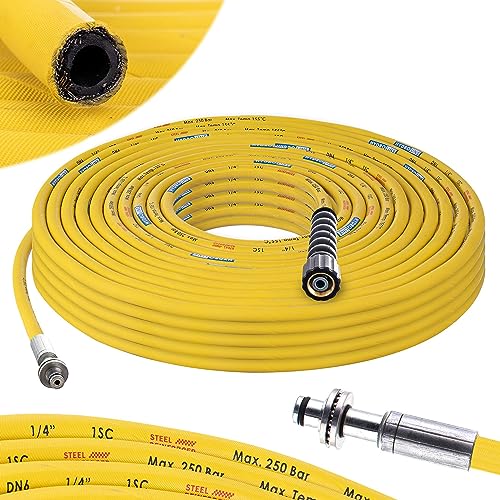 Hochdruckschlauch – HYDROLINE 15m 250bar DN6 Profi M22 x 1,5 Hochdruckschlauch kompatibel mit Kärcher HD HDS – 11mm Stecker Gelb von HYDROLINE