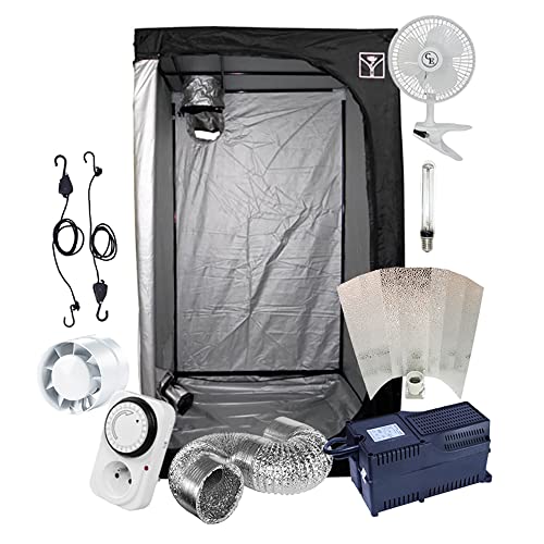 Growbox Komplettset | Anzuchtset mit Zuchtzelt in 3 verfügbaren Größen (80x80/100x100/120x120cm), HPS-Lampe (250W/400W/600W Klasse 2) und Belüftung | Gewächszelt, Starterpaket, sofort einsatzbereit von HYDROPLANETE