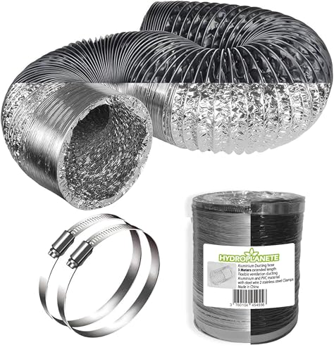 Kit PVC-Mantel, schwarz, flexibel, 3 m, mit 2 Schlauchschellen – Lüftungsrohrdurchmesser 100 125 oder 150 mm von HYDROPLANETE