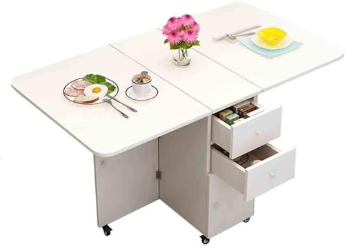 HYDZYXGS Klappbarer Küchentisch mit runder Kante, beweglicher klappbarer Esstisch, multifunktionaler ausziehbarer Esstisch, Stauraum mit Schublade, für das Esszimmer von HYDZYXGS