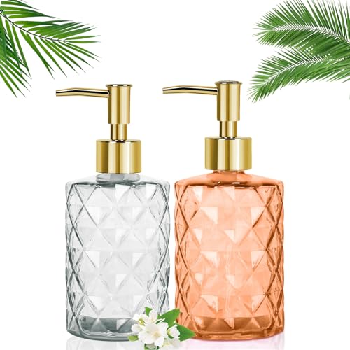 HYEIOL 2pcs Seifenspender Glas Set mit Kunststoff Pumpkopf, 330ML Spülmittelspender Nachfüllbarer Shampoo, Flüssigseife, Duschgel, Lotion, Soap Dispenser für Küche Badezimmer von HYEIOL