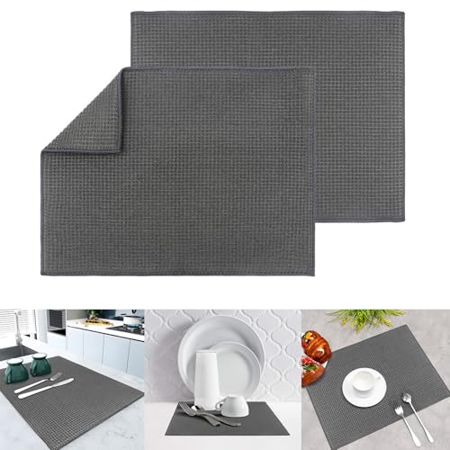 HYEIOL Grau Abtropfmatte für Küche,50x38cm 2 Stück Mikrofaser Trocknungsmatte Geschirrmatte Arbeitsplatten für Barkeeper Zubehör Cocktailgläser Küchenbesteck von HYEIOL