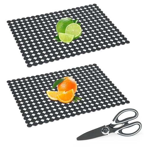 HYEIOL Spülbeckeneinlage 2er-Set, Spülbeckenmatte Zuschneidbar mit Schere, PVC Abtropfmatte für Emaille/Edelstahl Spülbecken, 30 x 40cm,Schwarz von HYEIOL