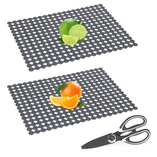 HYEIOL Spülbeckeneinlage 2er-Set, Spülbeckenmatte Zuschneidbar mit Schere, Spülbecken Matte für Keramikspülen/Edelstahl Spülbecken, 30 x 40cm,Grau von HYEIOL