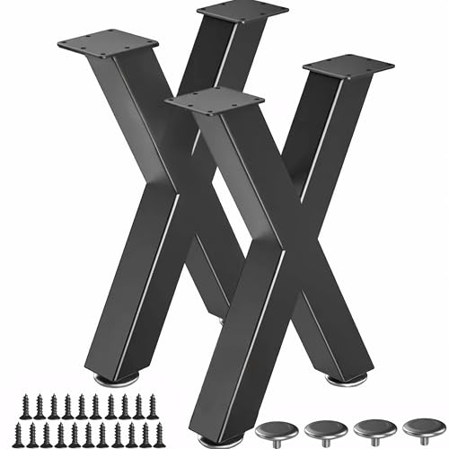 HYEIOL Tischbeine Metall Schwarz, 2 Stück Möbelfüße Metall, X-Frame Tischbeine Industrial Tischgestell mit Schrauben und Bodenschoner für Esstisch Schreibtisch Couchtisch Beine Furniture(Höhe 72cm) von HYEIOL