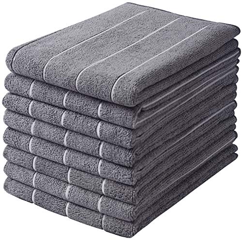 HYER KITCHEN Mikrofaser-Küchentücher – super saugfähig, weiche und Dicke Geschirrtücher, 8 Stück (gestreifte graue Farben), 66 x 45,7 cm von HYER KITCHEN